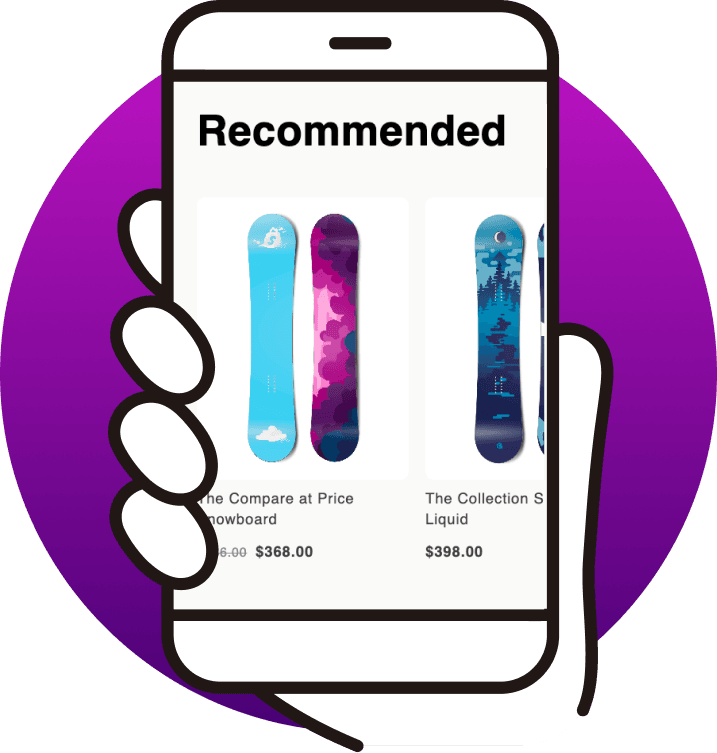 Recommendations rendered natively inside a Shopify storefront on mobile.