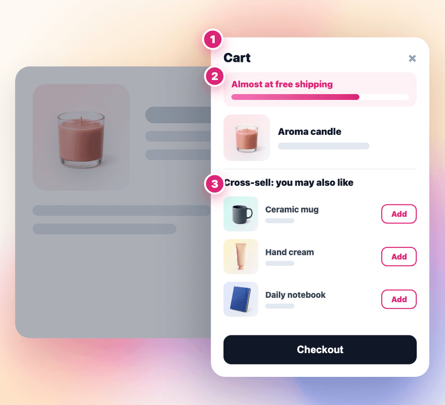 Cart drawer cross-sell with a free-shipping progress bar