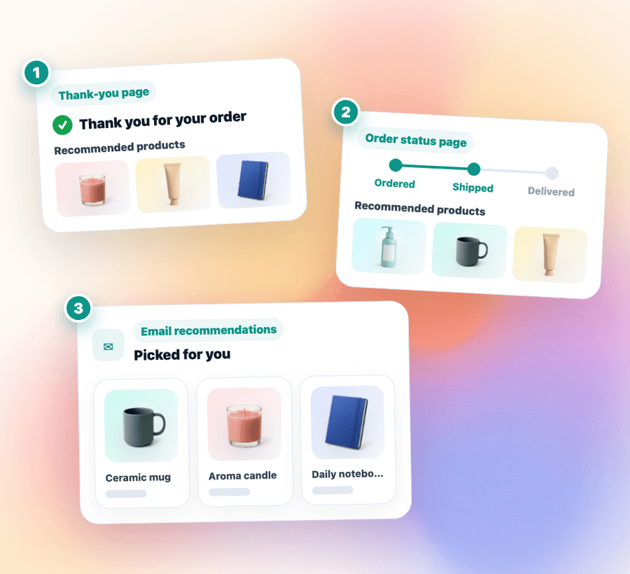 Recommendations on thank-you, order status pages, and email